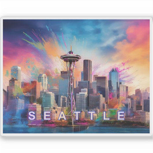 Seattle Skyline Abstracte kunst Sticker (Voorkant)