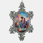 Seattle Skyline Abstracte kunst Tin Sneeuwvlok Ornament (Links)