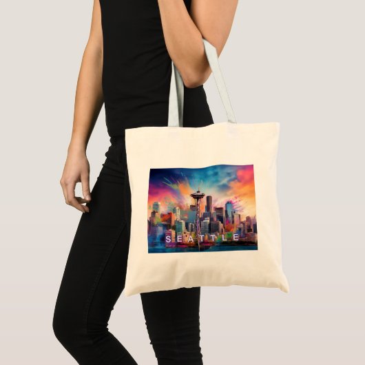 Seattle Skyline Abstracte kunst Tote Bag (Voorkant (product))