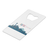Seattle Skyline Blue Creditkaart Flessenopener (Achterkant Gekanteld)