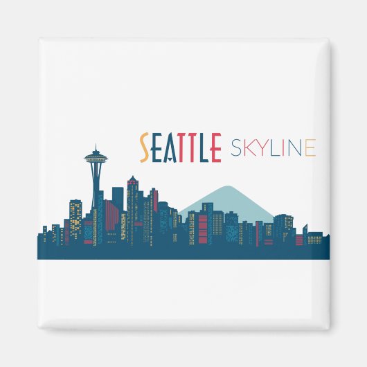 Seattle Skyline Blue Magneet (Voorkant)