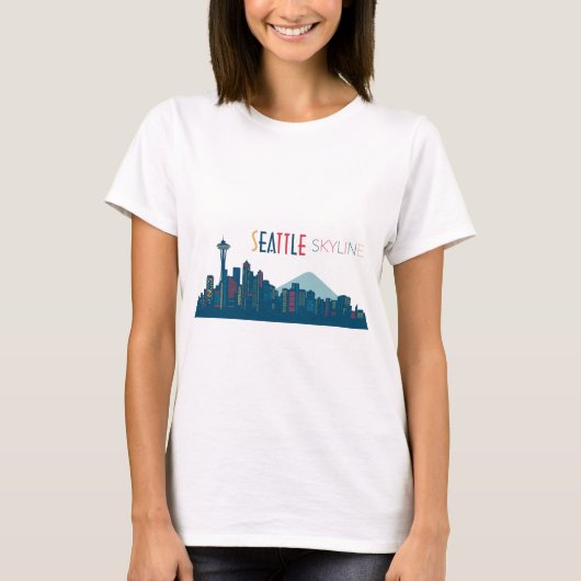 Seattle Skyline Blue T-shirt (Voorkant)