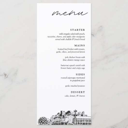Seattle Skyline bruiloft diner menu (Voorkant)