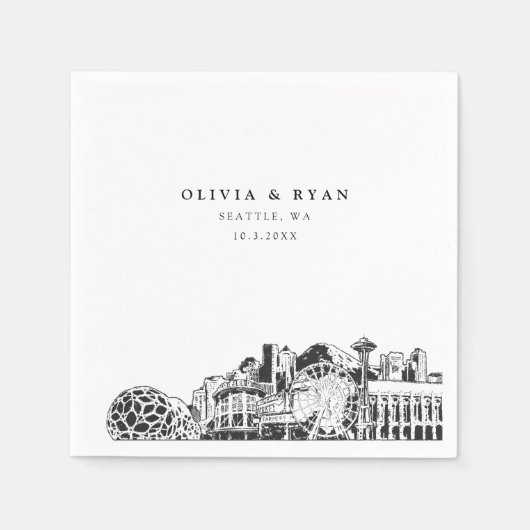 Seattle Skyline bruiloft papier cocktail servet (Voorkant)