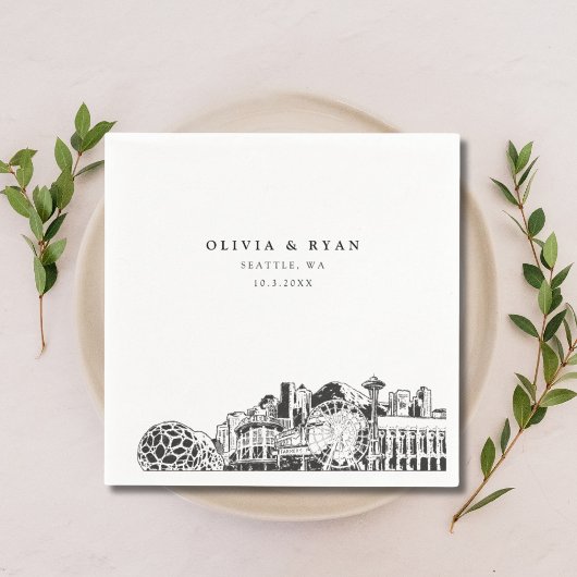 Seattle Skyline bruiloft papier cocktail servet