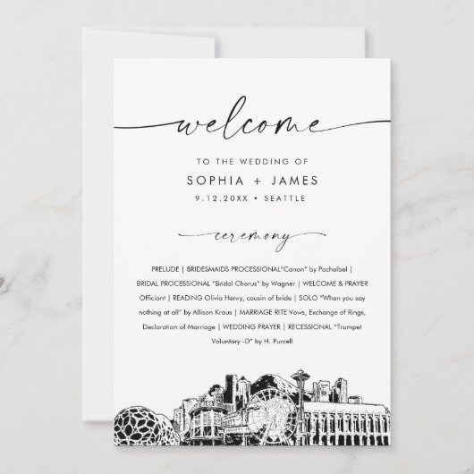 Seattle Skyline bruiloft programma 5x7 platte Kaar (Voorkant)