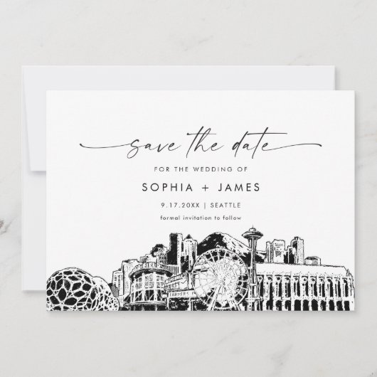Seattle Skyline Bruiloft Save the Date Kaart (Voorkant)