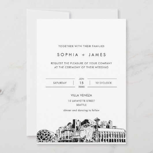 Seattle Skyline bruiloft uitnodiging met foto (Voorkant)