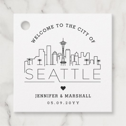 Seattle Skyline | Bruiloft Welkom Favor Bedankjes Labels (Voorkant)