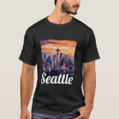 Seattle Skyline CityScape bij zonsondergang Seattl T-shirt (Voorkant)
