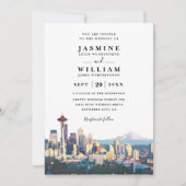 SEATTLE Skyline Destination Modern QR Code Wedding Kaart (Voorkant)