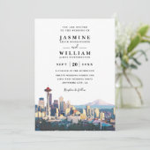 SEATTLE Skyline Destination Modern QR Code Wedding Kaart (Staand voorkant)