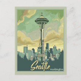 Seattle Skyline - een vintage reis Briefkaart