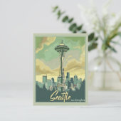 Seattle Skyline - een vintage reis Briefkaart (Staand voorkant)