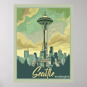 Seattle Skyline - een vintage reis Poster