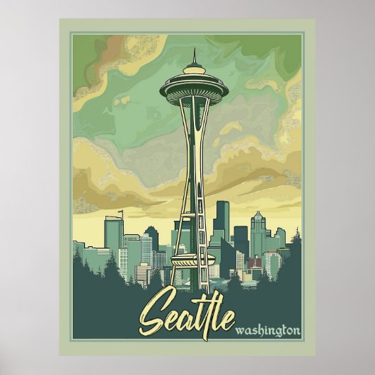 Seattle Skyline - een vintage reis Poster (Voorkant)
