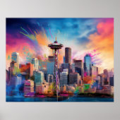 Seattle Skyline Graffiti Art Poster (Voorkant)