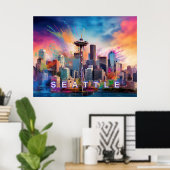 Seattle Skyline Graffiti Art Poster (Thuiskantoor)