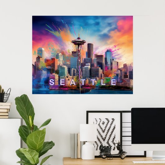 Seattle Skyline Graffiti Art Poster (Thuiskantoor)