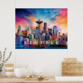 Seattle Skyline Graffiti Art Poster (Keuken)