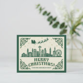 Seattle Skyline Green Christmas Holiday Briefkaart (Staand voorkant)