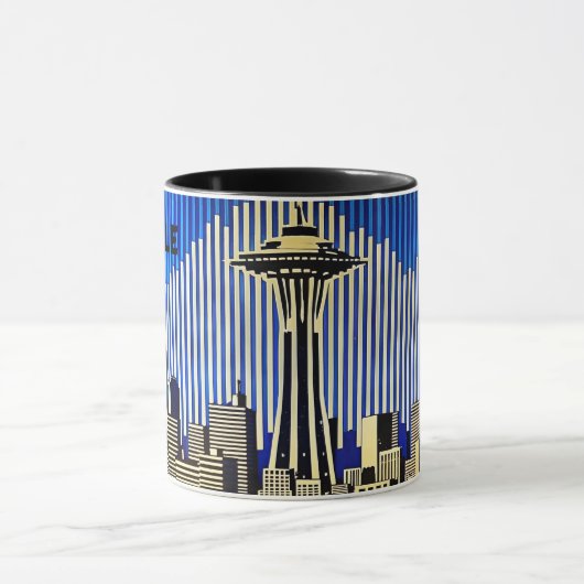 Seattle Skyline in BAUHAUS optische illusie stijl Mok (Midden)