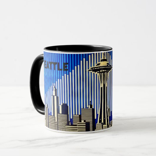 Seattle Skyline in BAUHAUS optische illusie stijl Mok (Voorkant links)