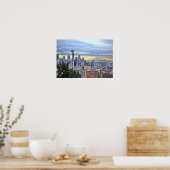 Seattle Skyline in Fog en Rain Poster (Keuken)