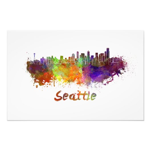 Seattle skyline in watercolor foto afdruk (Voorkant)