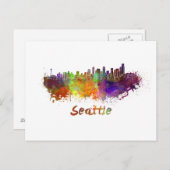 Seattle skyline in waterverf briefkaart (Voorkant / Achterkant)