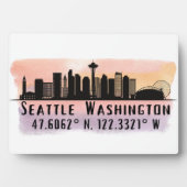 Seattle Skyline Latitude en Longitude Tabletop Fotoplaat (voorkant)