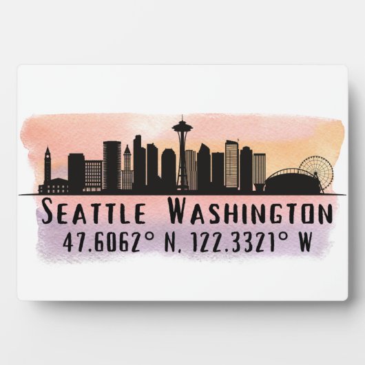 Seattle Skyline Latitude en Longitude Tabletop Fotoplaat (voorkant)