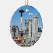 Seattle Skyline met Mt. Rainier over de haven, Keramisch Ornament (Rechts)