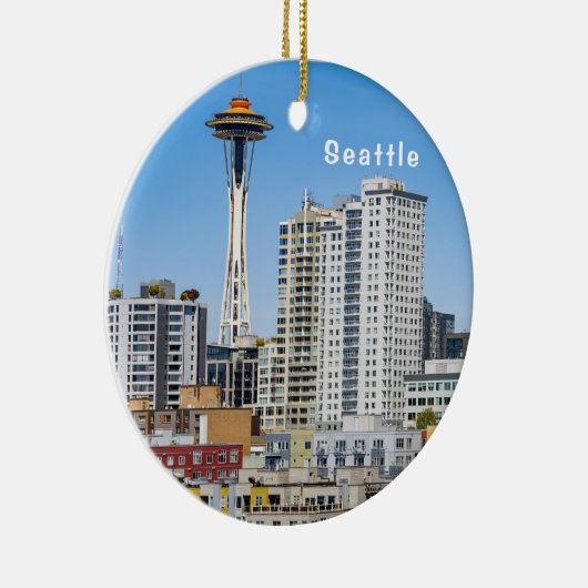 Seattle Skyline met Mt. Rainier over de haven, Keramisch Ornament (Rechts)