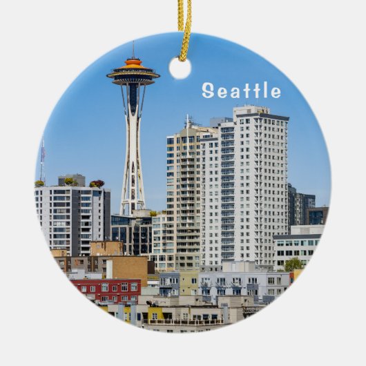 Seattle Skyline met Mt. Rainier over de haven, Keramisch Ornament (Voorkant)