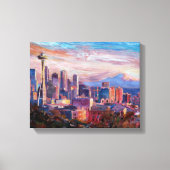 Seattle skyline met ruimtenaald en MT Rainier Canvas Afdruk (Voorkant)