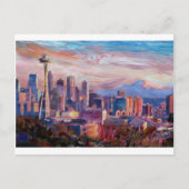 Seattle Skyline met Space Needle en Mt Rainier Briefkaart (Voorkant)