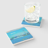 Seattle Skyline Modern Waterverf Fotografie Stenen Onderzetter (Zijkant)