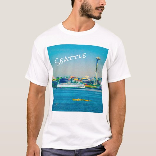 Seattle Skyline Modern Waterverf Unieke T-shirt (Voorkant)
