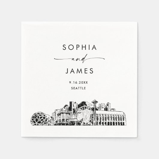 Seattle Skyline moderne bruiloft cocktail Servet (Voorkant)