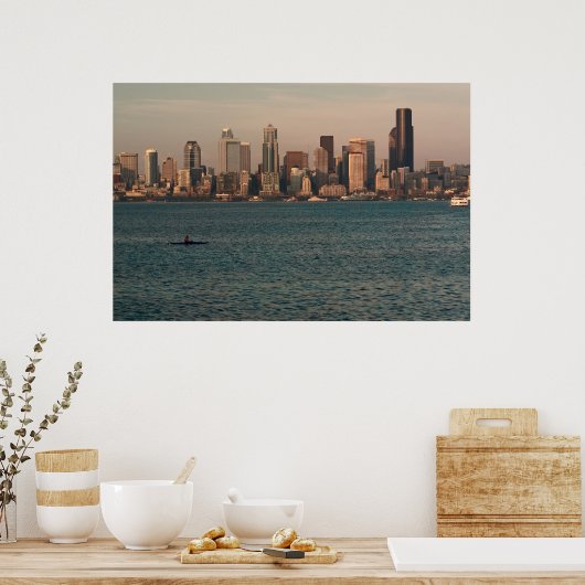 Seattle Skyline op Sunset met Kayaker Print (Keuken)