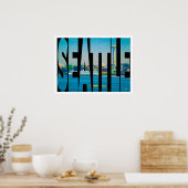 Seattle Skyline Photo Typography WatercolorBorder Poster (Keuken)