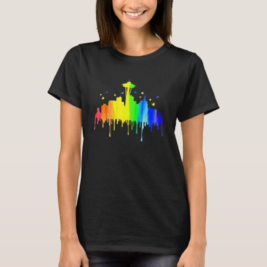 Seattle Skyline Rainbow Space Needle Gay Pride Mon T-shirt (Voorkant)