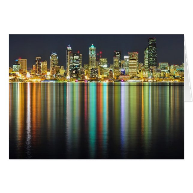 Seattle skyline 's nachts met reflectie (Voorkant Horizontaal)