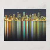Seattle skyline 's nachts met reflectie briefkaart (Voorkant)