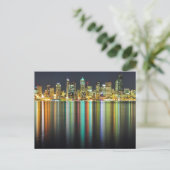 Seattle skyline 's nachts met reflectie briefkaart (Staand voorkant)