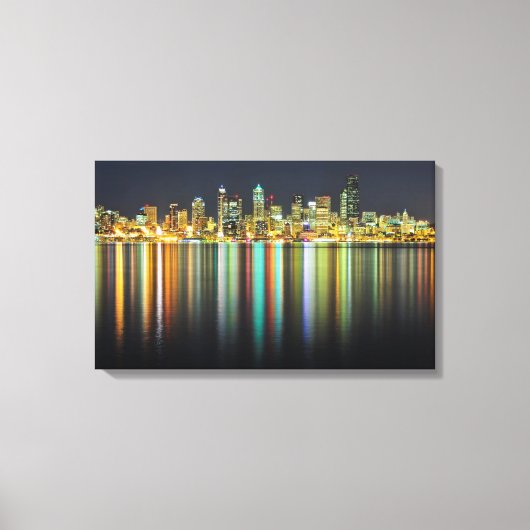 Seattle skyline 's nachts met reflectie canvas afdruk (Voorkant)