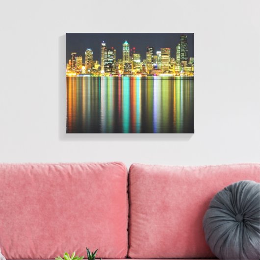 Seattle skyline 's nachts met reflectie canvas afdruk (Insitu (Woonkamer))