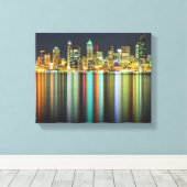 Seattle skyline 's nachts met reflectie canvas afdruk (Insitu (Houten vloer))