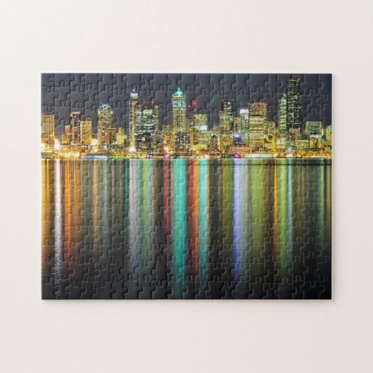 Seattle skyline 's nachts met reflectie legpuzzel (Horizontaal)